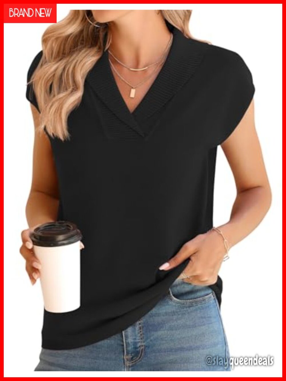 Sweater Vest V-Neck Knitted Cap Sleeve Pullover Dressy Casual Summer